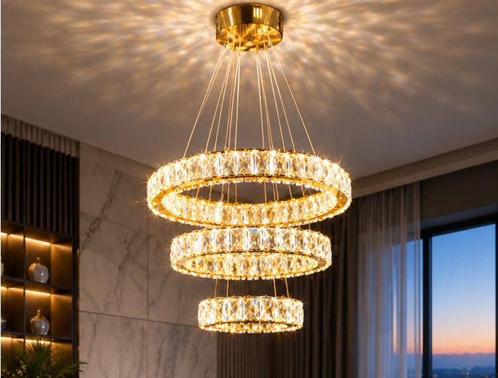 Üç halkalı kristal LED avize