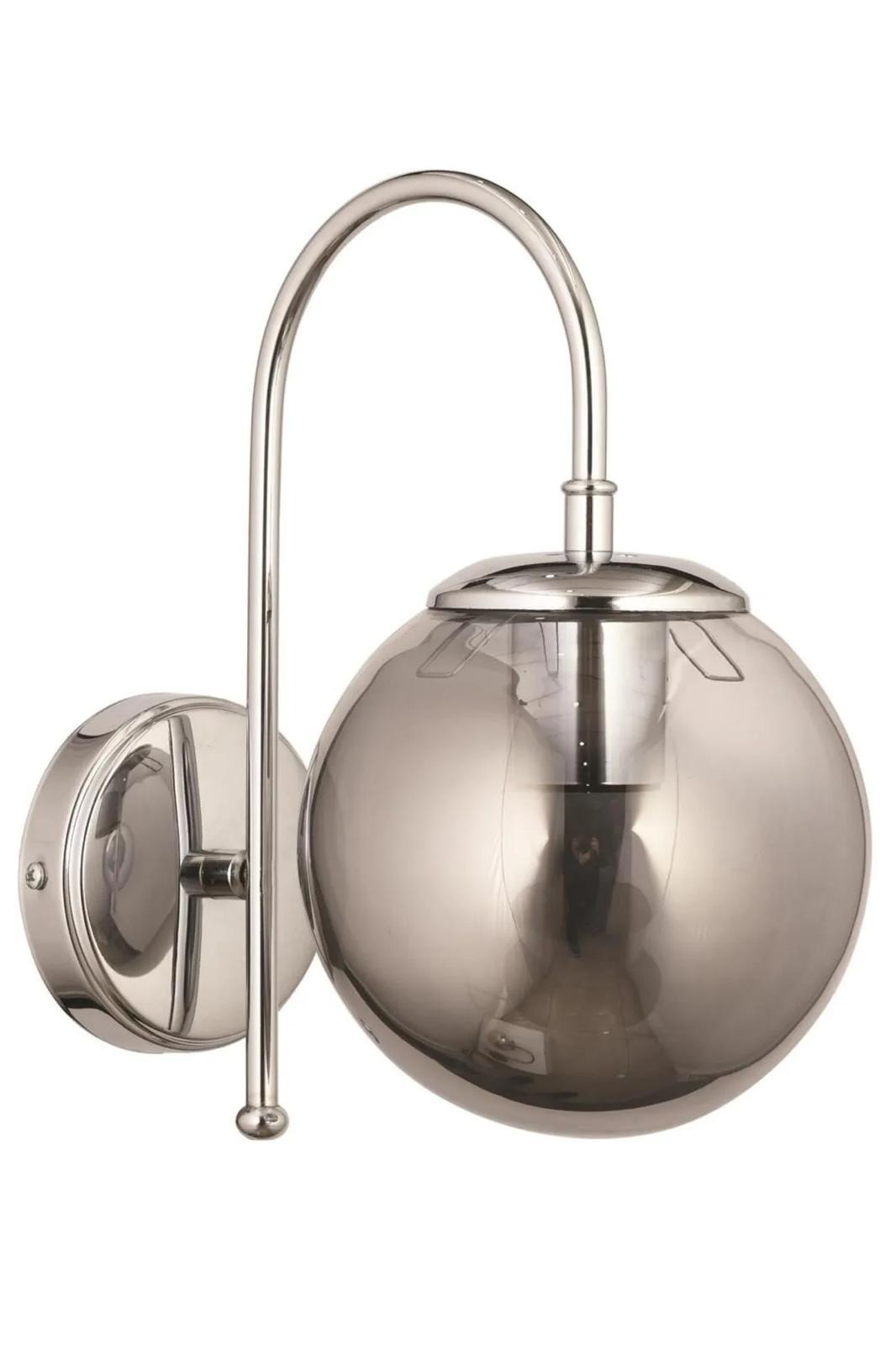 Modern Krom Duvar Apliği - Füme Küre Camlı Duy'lu Model
