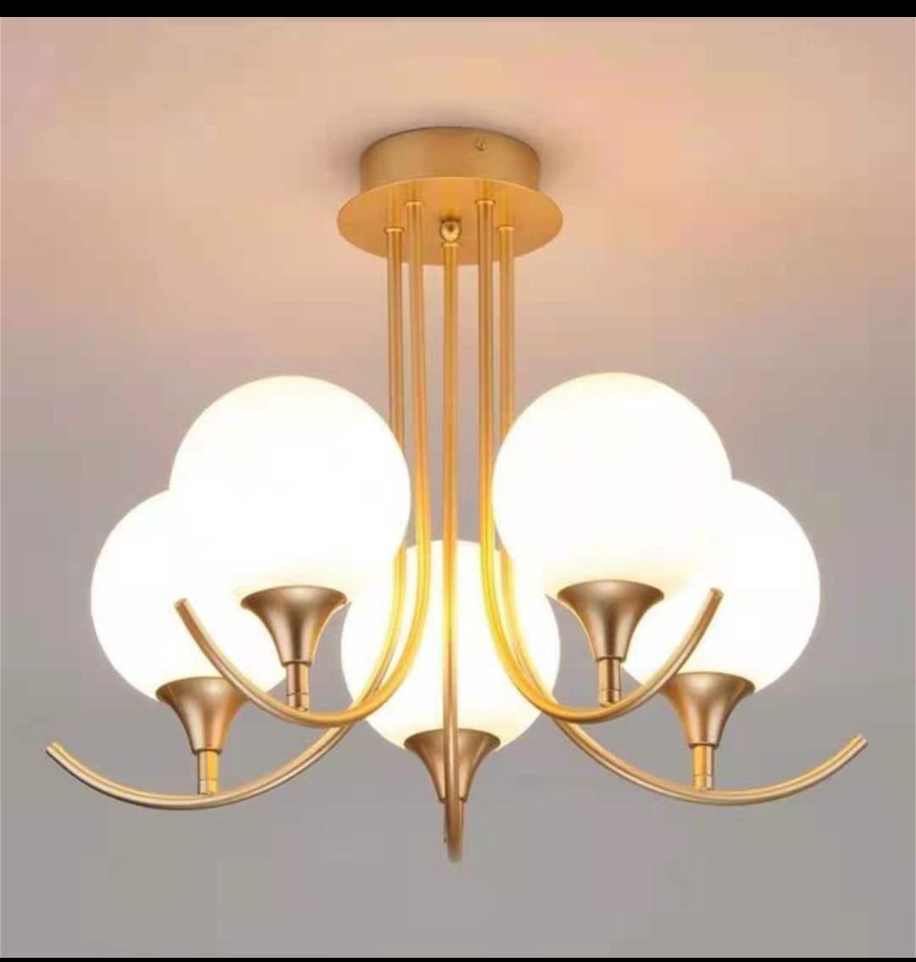 Modern Sarkıt Avize - Beşli Küre Camlı Duy'lu Model