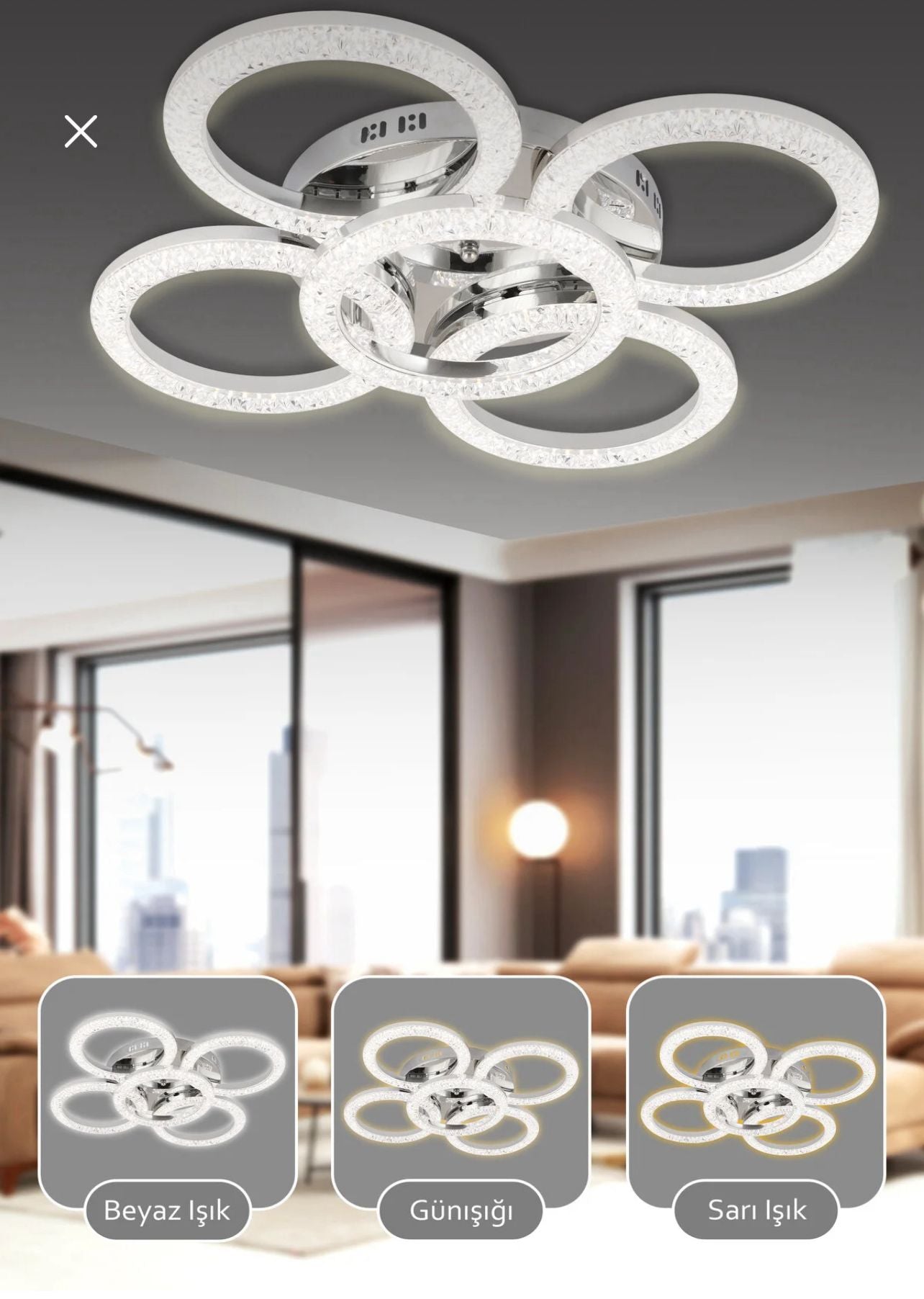 Modern 5'li Halka Plafon - 3 Renk Seçenekli LED Avize