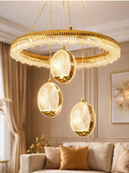 Kristal Taşlı Halka Avize - Üçlü Sarkıt Kombinasyonu