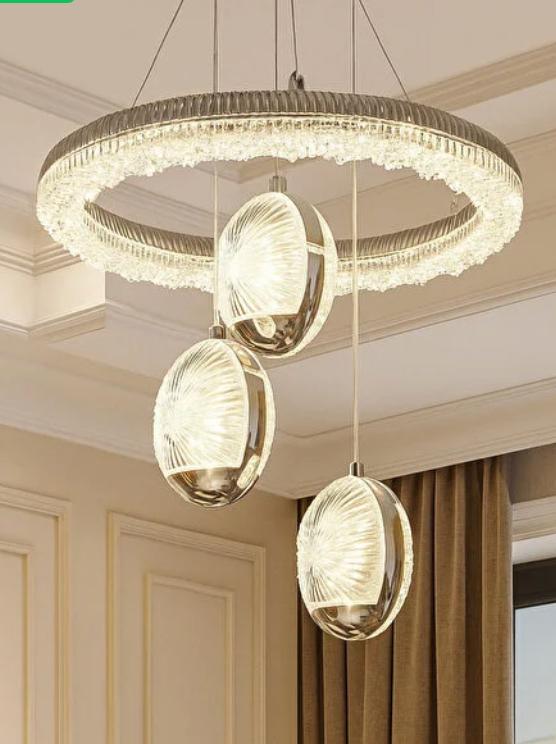 Kristal Taşlı Halka Avize - Üçlü Sarkıt Kombinasyonu