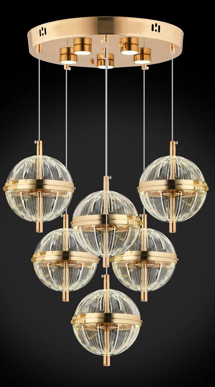 Kristal Küre Avize - Altın Kaplama 6'lı Sarkıt Kombinasyonu