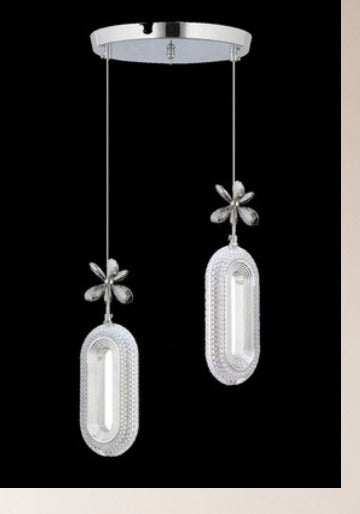 ORM02 - Alfa 2li Gümüş Ledli Kristal Taşlı Avize