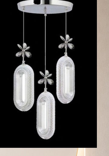 ORM03 - Alfa 3lü Gümüş Ledli Kristal Taşlı Avize