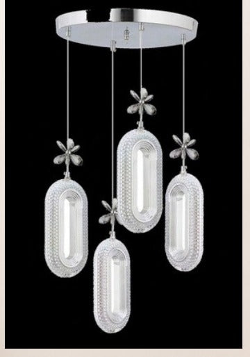 ORM04 - Alfa 4lü Gümüş Ledli Kristal Taşlı Avize