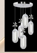 ORM05 - Alfa 5li Gümüş Ledli Kristal Taşlı Avize