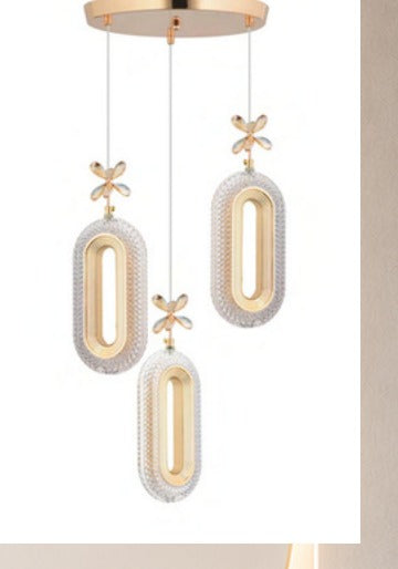 ORM08 - Alfa 3lü Gold Ledli Kristal Taşlı Avize