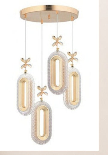 ORM09 - Alfa 4lü Gold Ledli Kristal Taşlı Avize