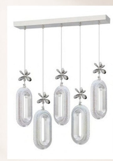 ORM12 - Alfa 5li Sıralı Gümüş Yemek Masası Kristal Taşlı Avize